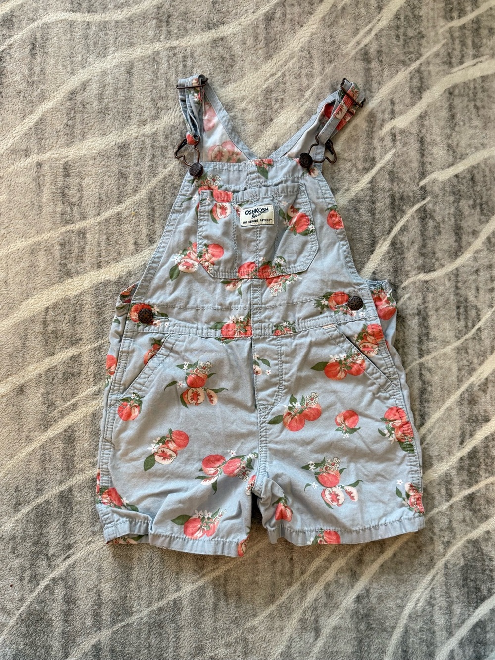 Osh kosh peach print denim overalls